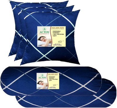 ACTOS 3 Cushion And 2 Microfibre Geometric Bolster Pack of 5(Blue, White20)