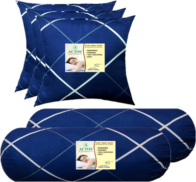 ACTOS 3 Cushion And 2 Microfibre Geometric Bolster Pack of 5(Blue, White19)