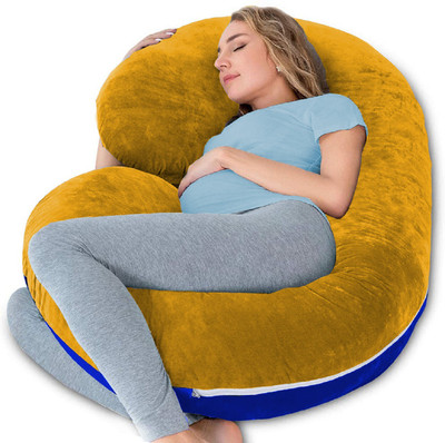 Daddy Cool velvet C shaped Reversible Microfibre Solid Pregnancy Pillow Pack of 1(gold,Royal Blue)