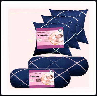 JAYOG ENTERPRISE 3 CUSHION 2 BOLSTER Microfibre Geometric Bolster Pack of 5(Blue)