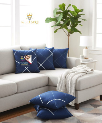 VILLAGERS Polyester Fibre Cushion Pack of 5 Abstract Premium Cushion Set | (16x16 inch)(Blue)