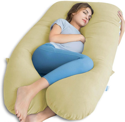 THUKRAN U Shape Polyester Fibre Solid Pregnancy Pillow Pack of 1(DARK YELLOW)