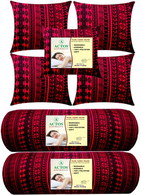 ACTOS Microfibre Geometric Bolster Pack of 7(Maroon, Black)