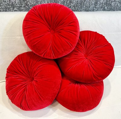 URBAN SHADOW Round cushion Polyester Fibre Nature, Floral Cushion Pack of 4(Red)