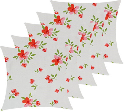 SANJU BROTHER Microfibre Floral Cushion Pack of 5(Orange)