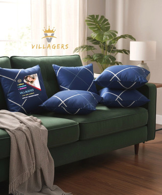 VILLAGERS Polyester Fibre Bolster Pack of 5 Abstract Premium Cushion Set | (16x16 inch)(Blue)