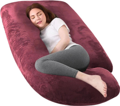 maatrikaa Microfibre Pregnancy Pillow Pack of 1 Solid Comfortable J-Shaped Pregnancy Support Pillow for Back, Legs & Belly Relief(Maroon)