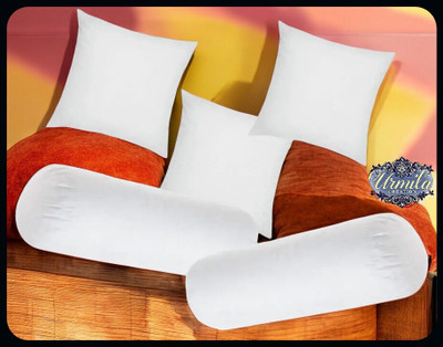 Urmila Creation Diwan Set Of 3 Cushion & 2 Microfibre Solid Bolster Pack of 5(White)