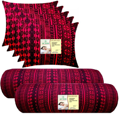 ACTOS 5 Cushion And 2 Microfibre Geometric Bolster Pack of 7(Maroon, Black5)