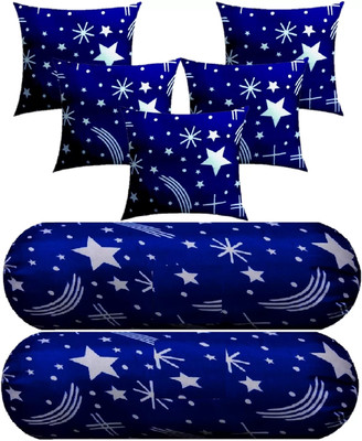 ZOXAB Microfibre Bolster Pack of 7 Solid Combo Set Of 5 Cushion And 2 Microfibre Nature Bolster(Blue Star a1)