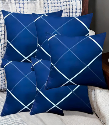 YPOLOIPO Microfibre Cushion Pack of 5 Solid 5 Pillow(Blue)