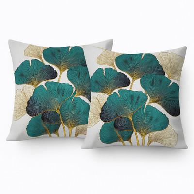 Flipkart SmartBuy Microfibre Cushion Pack of 2 Floral Royal Leaf(White, Blue)