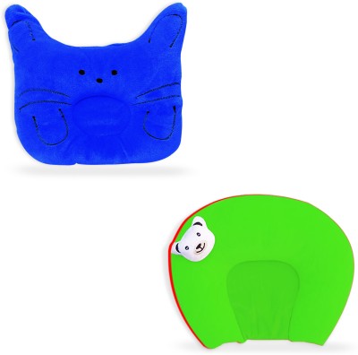 HouseOfCommon Polyester Fibre Solid Baby Pillow Pack of 2(Blue & Green)