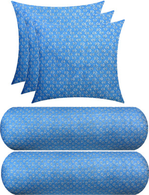 GKM Combo Set 3 Cushion And 2 Bolster Microfibre Floral Sleeping Pillow Pack of 5(Light Blue)
