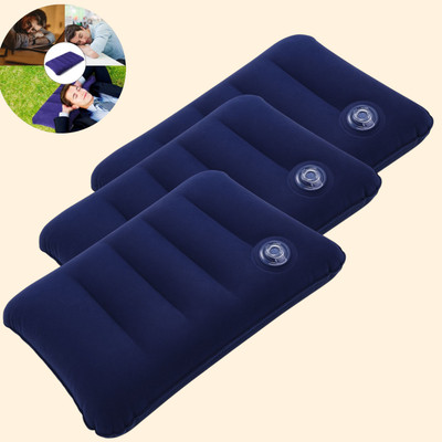 Jantrex Air Travel Pillow Pack of 3 Solid Inflatable Cushion Soft Portable Pillow Lightweight Support Cushion for Travel(Blue)