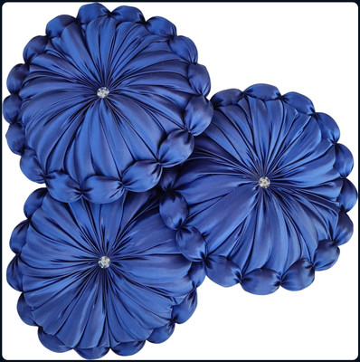 RACCOON Decorative Touch Microfibre Solid Cushion Pack of 3(Blue)