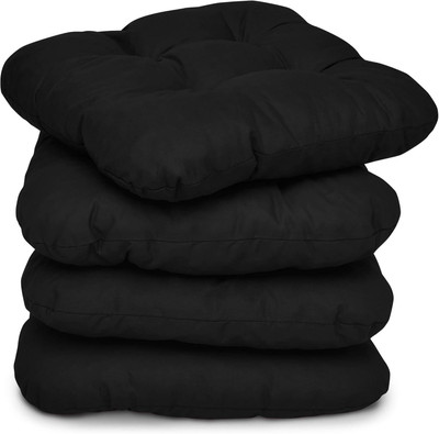 MAXYOYO Chair Cushion Pad with Ties for Office Home Cotton Solid Chair Pad Pack of 4(Black)