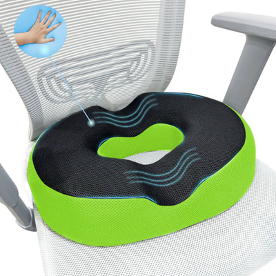 Sleepsia Memory Foam Orthopaedic Pillow Pack of 1 Smiley Cool Gel Memory Foam Donut Pillow - Piles Pillow, Tailbone Pain Seat Support(Green, Black)