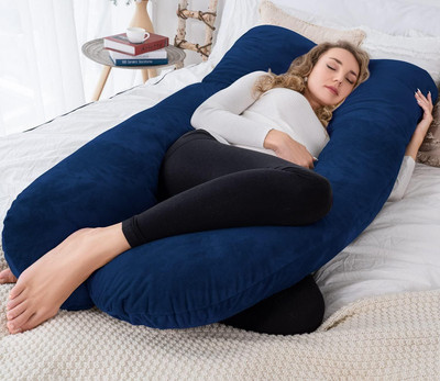 dyf ultra soft u shaped Polyester Fibre Solid Pregnancy Pillow Pack of 1(Blue)
