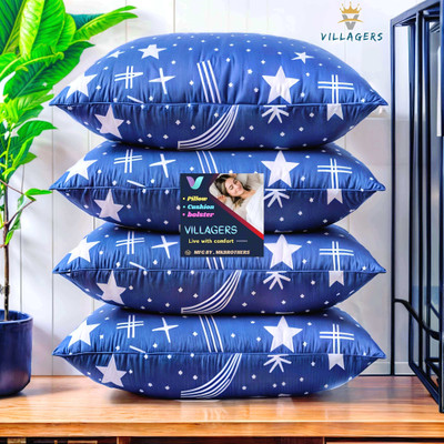 VILLAGERS Cotton Sleeping Pillow Pack of 4 Solid LUXURY(Blue)