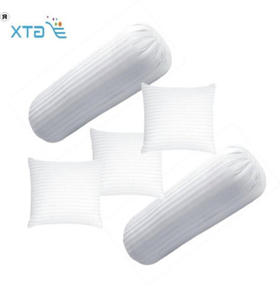 GTX Microfibre Bolster Pack of 5 Stripes Combo Of 3 Cushions & 2(White)
