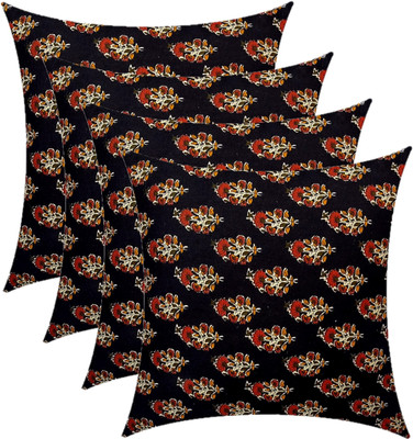ACTOS Microfibre Floral Cushion Pack of 4(Black)