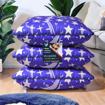 VILLAGERS COMFORT Polyester Fibre Abstract Sleeping Pillow Pack of 3(Blue)
