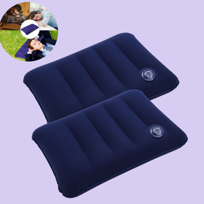 Jantrex Air Travel Pillow Pack of 2 Solid Inflatable Cushion Soft Portable Pillow Lightweight Pillow for Train Flight(Blue)