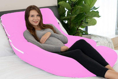 WINX ultra soft j shaped Polyester Fibre Solid Pregnancy Pillow Pack of 1(Pink)
