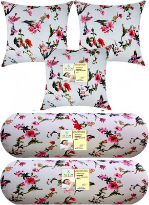 ACTOS Combo Set Of 3 Cushion And 2 Microfibre Floral Bolster Pack of 5(White14)