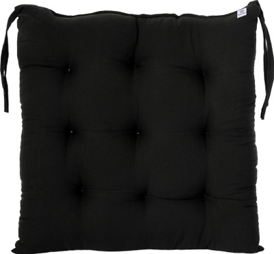 Heart Home Microfibre Solid Chair Pad Pack of 1(Black)