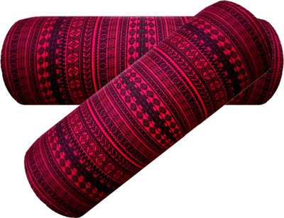 GKM Microfibre Abstract Bolster Pack of 2(Maroon, Black)