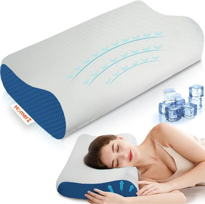 homerz Memory Foam Solid Orthopaedic Pillow Pack of 2(Blue, White)
