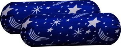 Swikon star Round Bolster Microfibre Abstract Bolster Pack of 2(Dark Blue, Multicolor1)