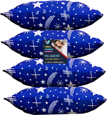 VILLAGERS Polyester Fibre Sleeping Pillow Pack of 4 Abstract Blue Star(Blue)