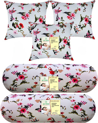 ACTOS Combo Set Of 3 Cushion And 2 Microfibre Floral Bolster Pack of 5(White112)