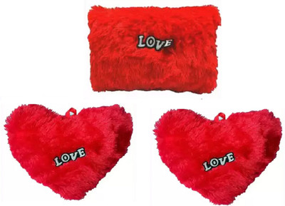 MGT CREATION Cotton Solid Cushion Pack of 3(Red)