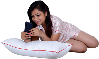 Fiveminmore Satin Microfiber Sleeping Pillow for Home|17x27 Inch Soft Fluffy Piping Pillow| Microfibre Stripes Sleeping Pillow Pack of 1(Red)