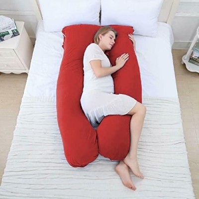 Mg Crafts U-Shape Full Body Pregnancy Pillow with Removable Velvet Cover Cotton, Polyester Fibre Solid, Stripes Pregnancy Pillow Pack of 1(Red)