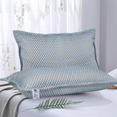 Papaya Knitted Fabric Pillow – 3D Fiber Fill Microfibre Geometric Sleeping Pillow Pack of 2(Blue and beige)
