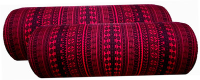 GKM Round Bolster Microfibre Abstract Bolster Pack of 2(Maroon, Black1)