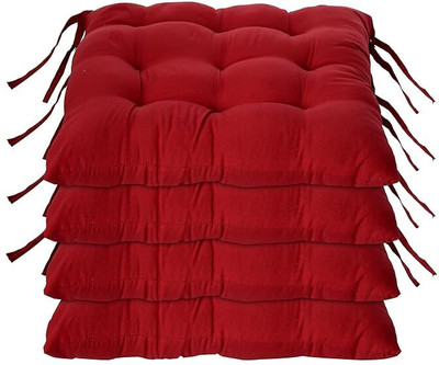 Giri Creative Store Cotton Geometric Chair Pad Pack of 4(Maroon)