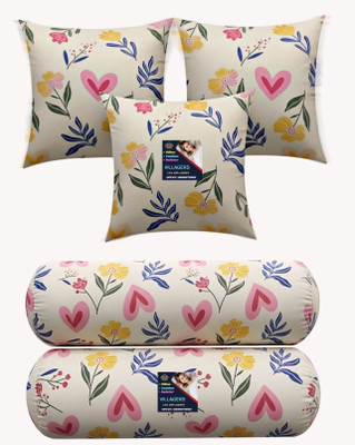 VILLAGERS Microfibre Bolster Pack of 5 Floral 3 Cushion and 2 Bolster(Multicolor)