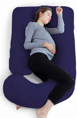 Mom's Moon Upgrade Model Of Pregnancy Pillow Microfibre Solid Pregnancy Pillow Pack of 1(Dark Blue)