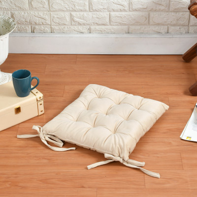 A CUBE LUXURY SOLUTIONS Polyester Fibre Solid Chair Pad Pack of 1(Cream)