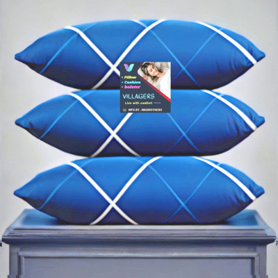 VILLAGERS LUXURY Polyester Fibre Abstract Sleeping Pillow Pack of 3(Blue)