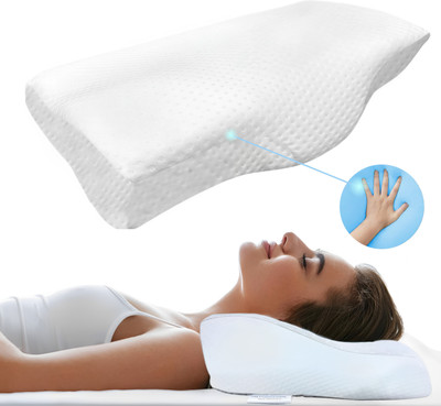Sleepsia Memory Foam Contour Cervical Pillow For Neck & Shoulder Support - Memory Foam Solid Sleeping Pillow Pack of 1(White)