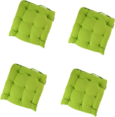 ORCHEED Square Chair Pads Cushion for Comfortable Sitting with Ties for Pooja, Dining Polyester Fibre Solid Chair Pad Pack of 4(Light Green)