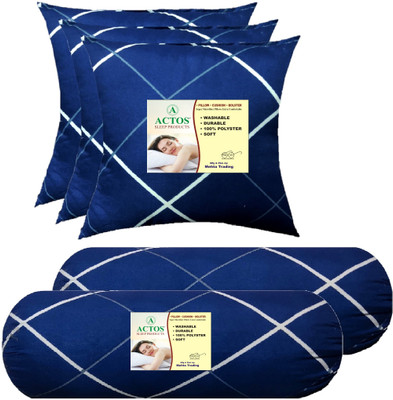 ACTOS 3 Cushion And 2 Microfibre Geometric Bolster Pack of 5(Blue, White31)