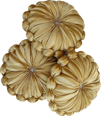 RACCOON Decorative Touch Microfibre Solid Cushion Pack of 3(Gold)